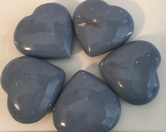 Angelite 50mm gemstone heart, Stone of Awareness, Peaceful, Angelic, Healing crystals and stones, Spiritual Stone, Meditation, Tumbled stone