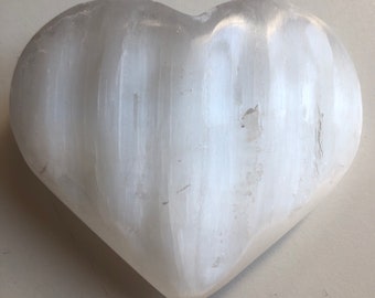 Selenite Carved Puffy Heart, Palm Stone, Healing Crystal, Spiritual Stone, Meditation, Chakra Stone