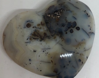 Dendrite Agate Fugere Crystal Polished Heart, Stone of Plenitude and Abundance, Aligns Chakras, Healing Crystal, Healing Stone
