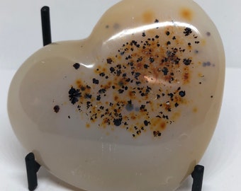 Dendrite Agate Fugere Crystal Polished Heart, Stone of Plenitude and Abundance, Aligns Chakras, Healing Crystal, Healing Stone