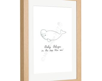 Baby Beluga in the deep blue sea! Framed Print