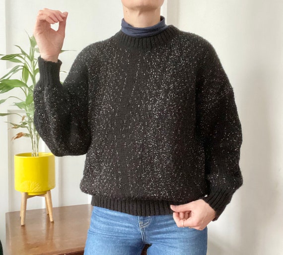 Sparkle Jumper, Vintage 80s Jumper, Black and Silver, Metallic Jumper
