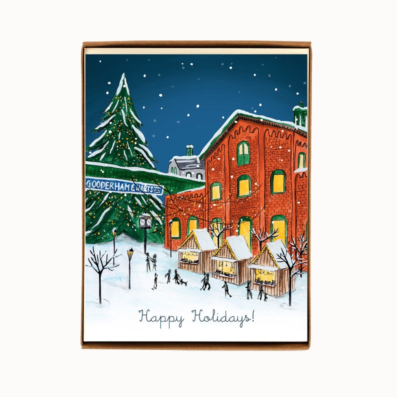 Set of 8 cards Holiday Cards Toronto-themed Distillery District Christmas Market happy holidays image 1