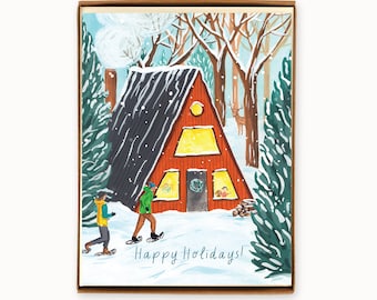 Set of 8 Holiday A Frame Cottage Cards