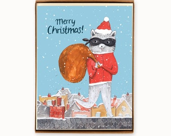 Set of 8 Holiday Raccoon Cards