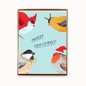 Ensemble de 8 cartes de vœux Oiseaux de Noël