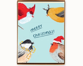 Set of 8 Christmas Birds Holiday Cards