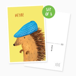 Ensemble de 8 cartes postales illustrées Heya Hedgehog