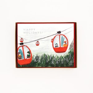 Boîte de 8 cartes de vacances Gondola - joyeuses fêtes ! -peint à la main voeux carte / HLY-gondole-BOX
