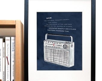 PRINT of original art - Radio - CBC radio Time Signal quote - The beginning of the long dash...  - print of a gouache painting