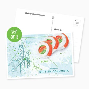 Set of 8 Hello from British Columbia Illustrated Postcards