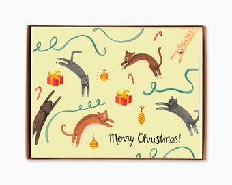 Set of 8 Jumping Cats Holiday Cards