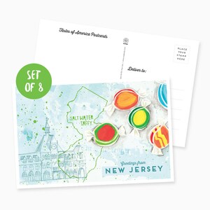 Ensemble de 8 vœux de cartes postales illustrées du New Jersey