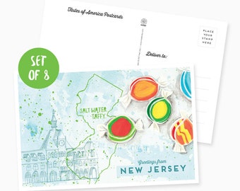 Set of 8 Greetings from New Jersey Illustrated Postcards