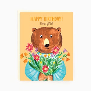 Happy Birthday! I Bear Gifts - Birthday Bear Flowers - Funny Animal Birthday Card