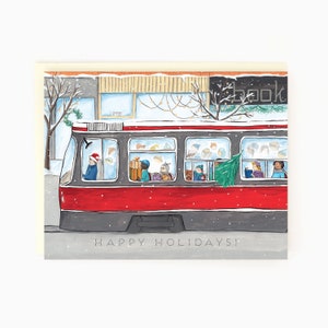 Joyeuses fêtes - Holiday Toronto Streetcar - Carte de vacances sur le thème de Toronto