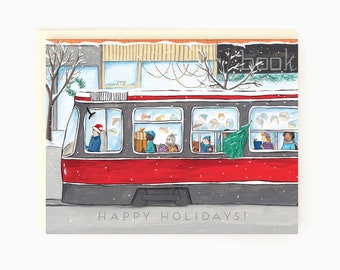 Happy Holidays - Holiday Toronto Streetcar - Toronto Themed Holiday Card