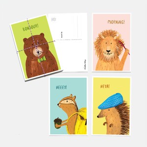 Ensemble de 8 cartes postales illustrées Par des créatures
