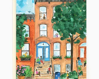 New York City Brownstones - greeting card