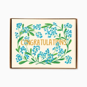 Ensemble de 8 cartes de vœux Félicitations fleurs bleues