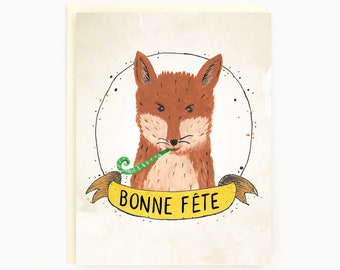 Bonne Fete - Birthday Fox French - Cute Birthday Fox Card
