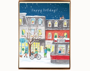 Set of 8 Toronto Queen Street Holiday Cards - Wraparound Card