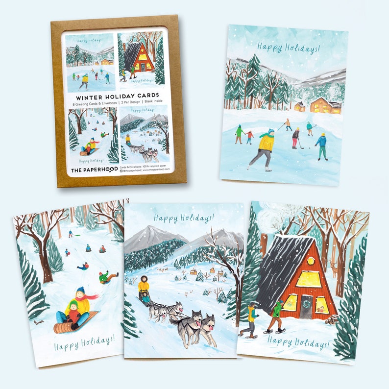 Assorted Set of 8 'Winter Nature' Holiday Greeting Cards image 1