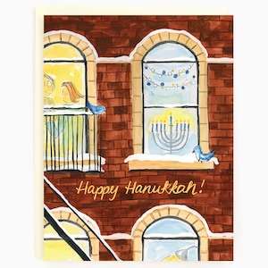 Happy Hanukkah - Carte de fenêtre de Hanoucca - Carte de voeux de Hanoucca