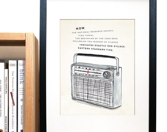 PRINT of original art - Radio - CBC radio Time Signal quote - The beginning of the long dash...  - print of a gouache painting