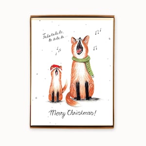 Boite de 8 cartes de Noël renards chanteurs - Merry Christmas - carte de voeux animaux rigolos / HLY-FOX-BOX