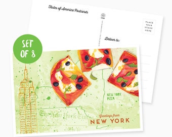 Set of 8 Greetings from New York Illustrated Postcards