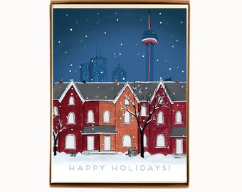 Set of 8 Toronto Snowy Night Holiday Cards