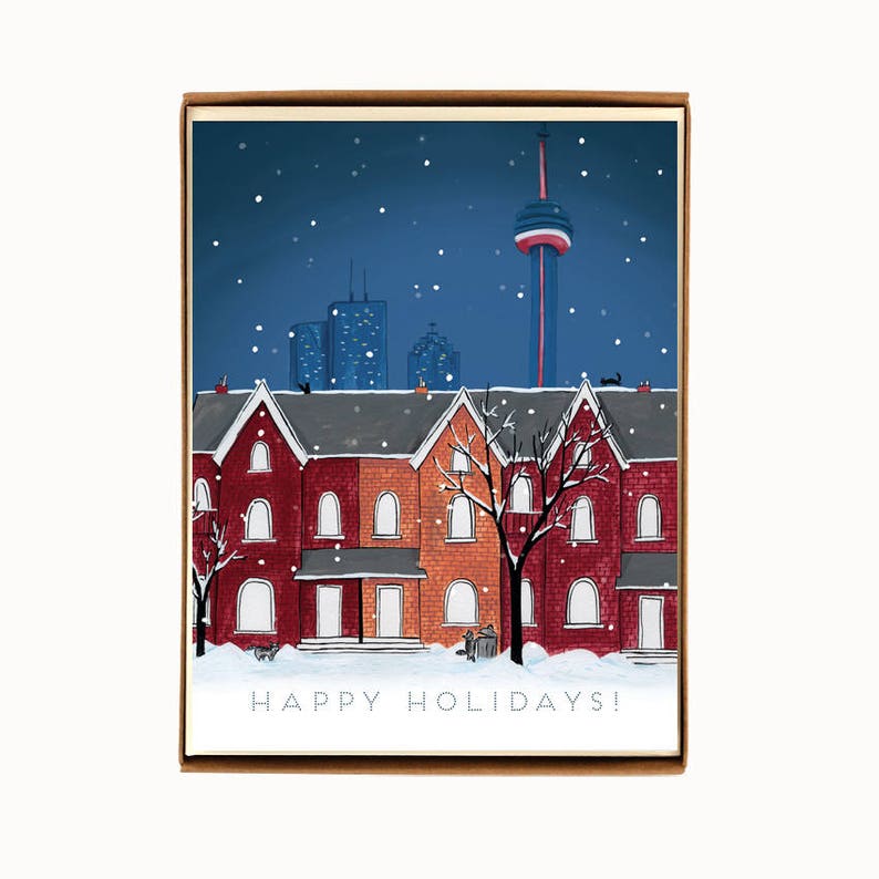 Set of 8 Toronto Snowy Night Holiday Cards image 1