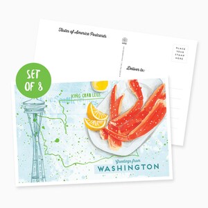 Ensemble de 8 vœux de cartes postales illustrées de Washington