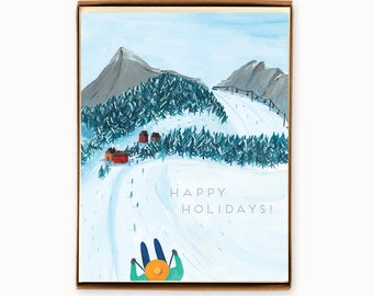 Box of 8 Holiday Cards - Skiing - happy holidays - winter - outdoor - nature