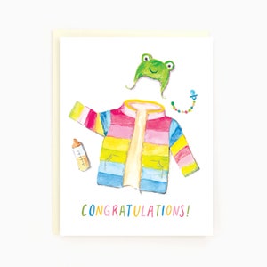 Toutes nos félicitations! - Bébé arc-en-ciel - Carte de célébration du nouveau bébé