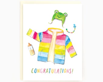 Toutes nos félicitations! - Bébé arc-en-ciel - Carte de célébration du nouveau bébé