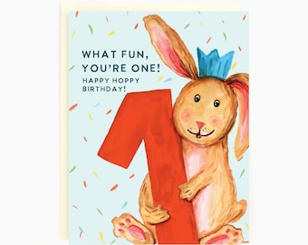 Happy First Birthday! - What Fun You're One! - 1st Birthday Card - Birthday Card