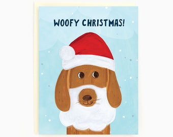 Woofy Christmas! - Santa Dog - Punny Animal Holiday Card