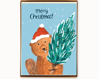 Set of 8 Holiday Beaver Christmas Cards