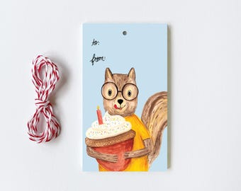 Birthday Squirrel - 10 Gift Tags