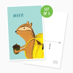 Ensemble de 8 cartes postales illustrées Heeey Chipmunk