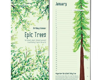 Epic Trees Birthday Calendar - perpetual calendar - tallest, oldest, thickest trees in the world, USA, Canada, the Amazon, China and more