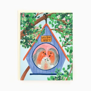 Welcome Baby - Baby Bird Family - Carte de célébration du nouveau bébé