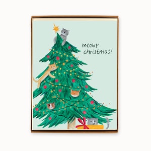 Lot de 8 cartes de vœux de vacances chats dans l'arbre de Noël – Meowy Christmas.