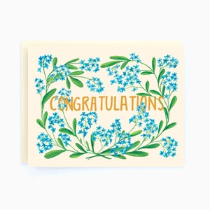 Congratulations - Congrats Blue Flowers - Love/Wedding Card