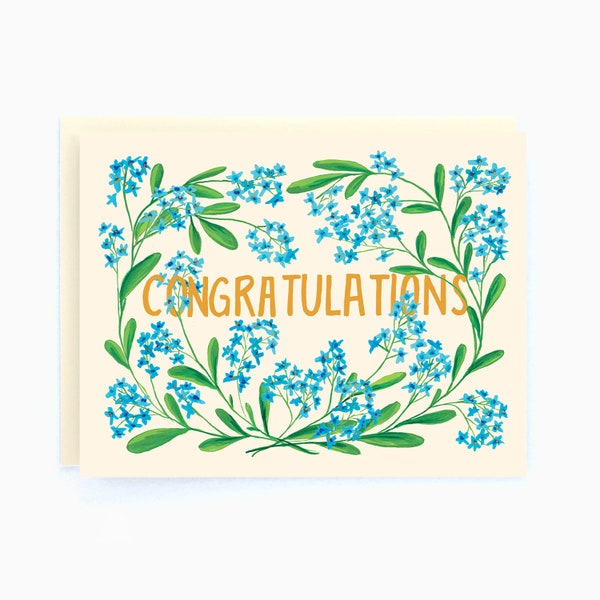 Congratulations - Congrats Blue Flowers - Love/Wedding Card