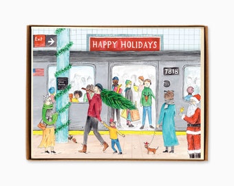 Set of 8 New York Subway Holiday Cards