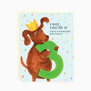 Joyeux troisième anniversaire ! - Youpi tu as 3 ans ! - 3ème carte d'anniversaire - Carte d'anniversaire