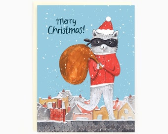 Merry Christmas! - Holiday Raccoon - Funny Animal Christmas Greeting Card